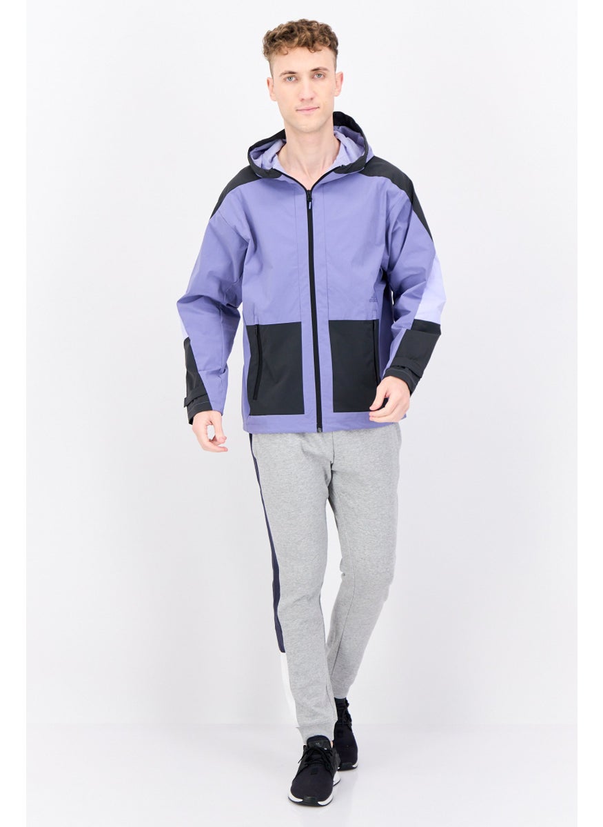 Men Sportswear Fit Long Sleeve Outdoor Hooded Jacket, Lilac/Black