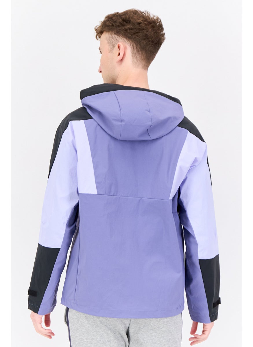 Men Sportswear Fit Long Sleeve Outdoor Hooded Jacket, Lilac/Black