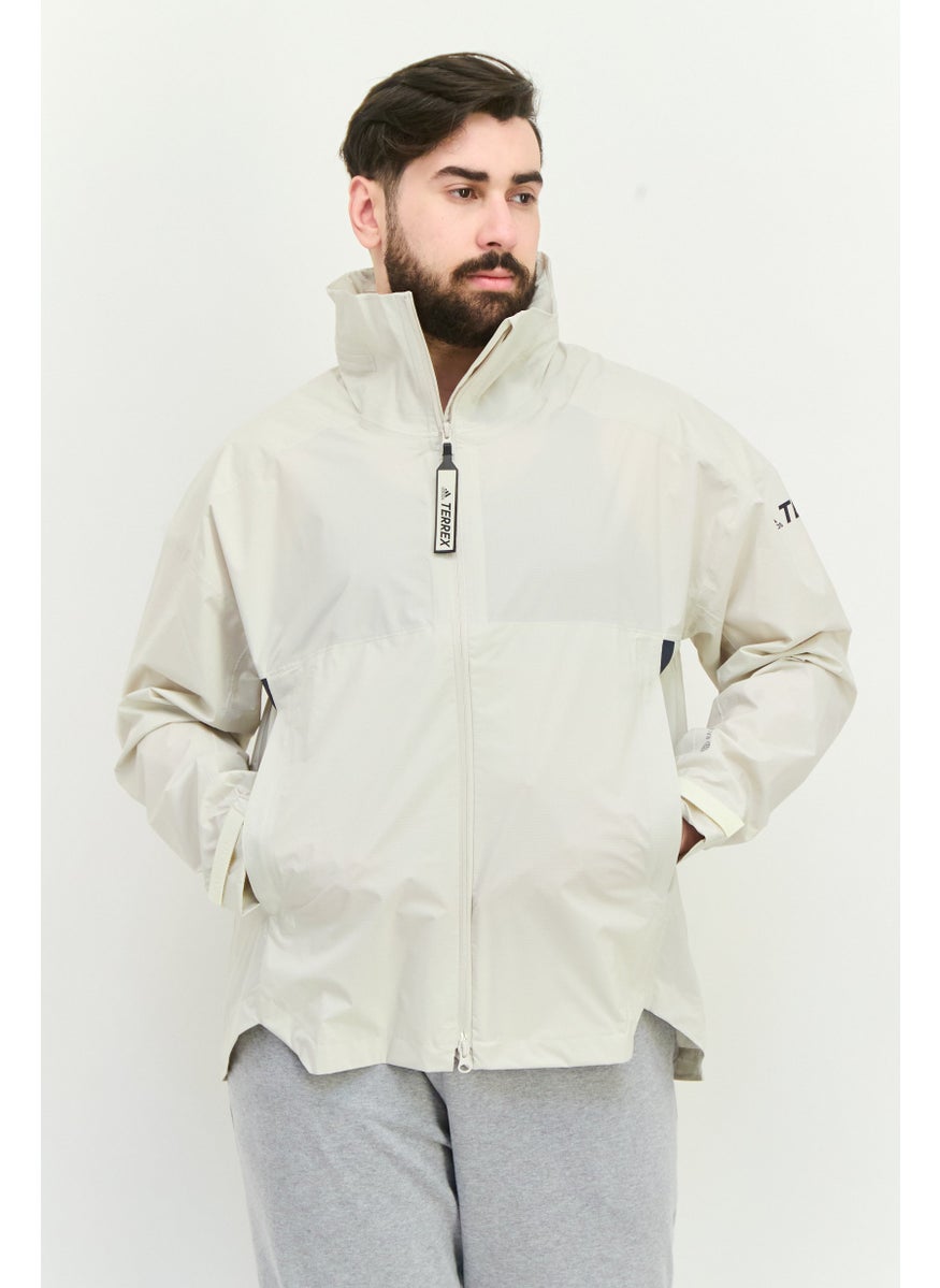 Men Sportswear Fit Long Sleeve Training Jacket, Beige/Black