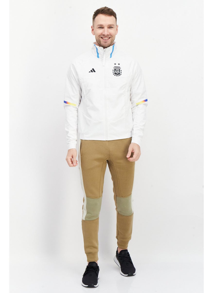 Men Sportswear Fit Brand Logo Running Jacket, White