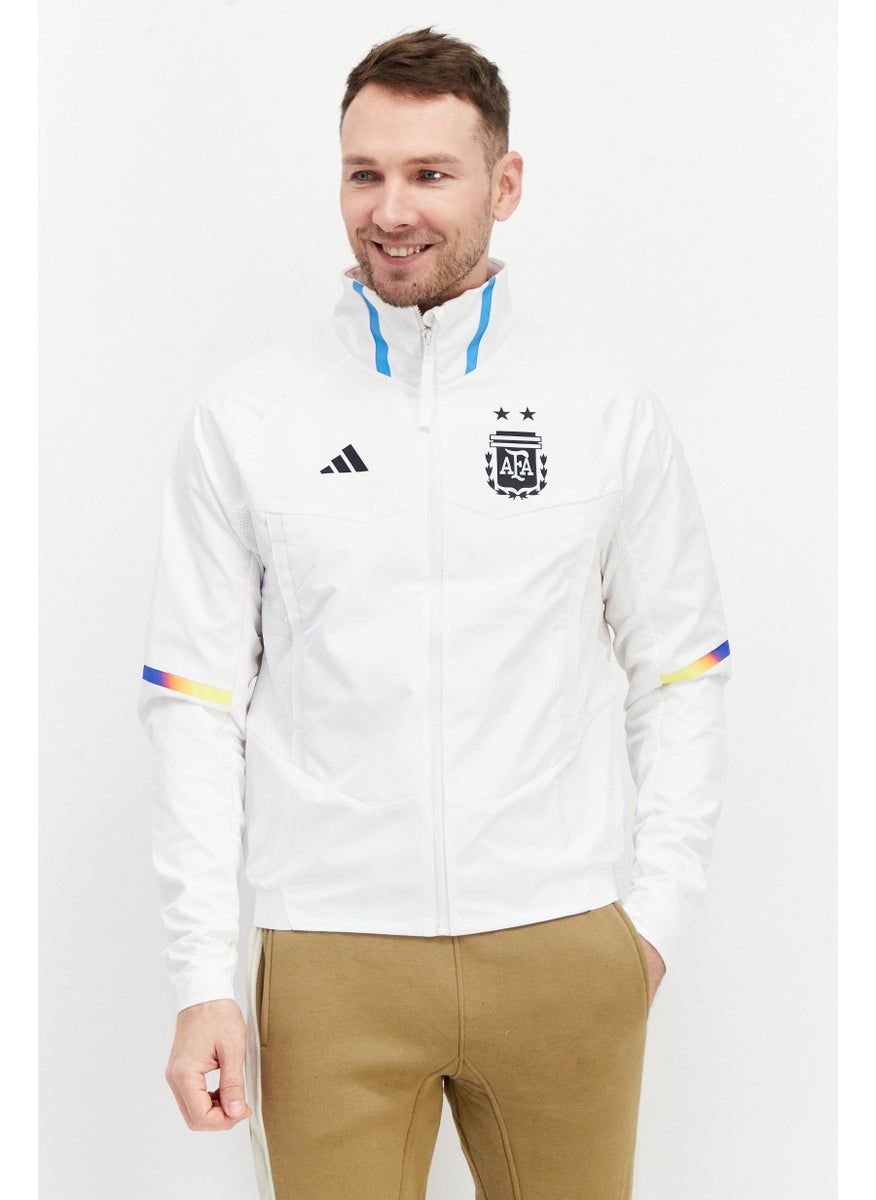 Men Sportswear Fit Brand Logo Running Jacket, White