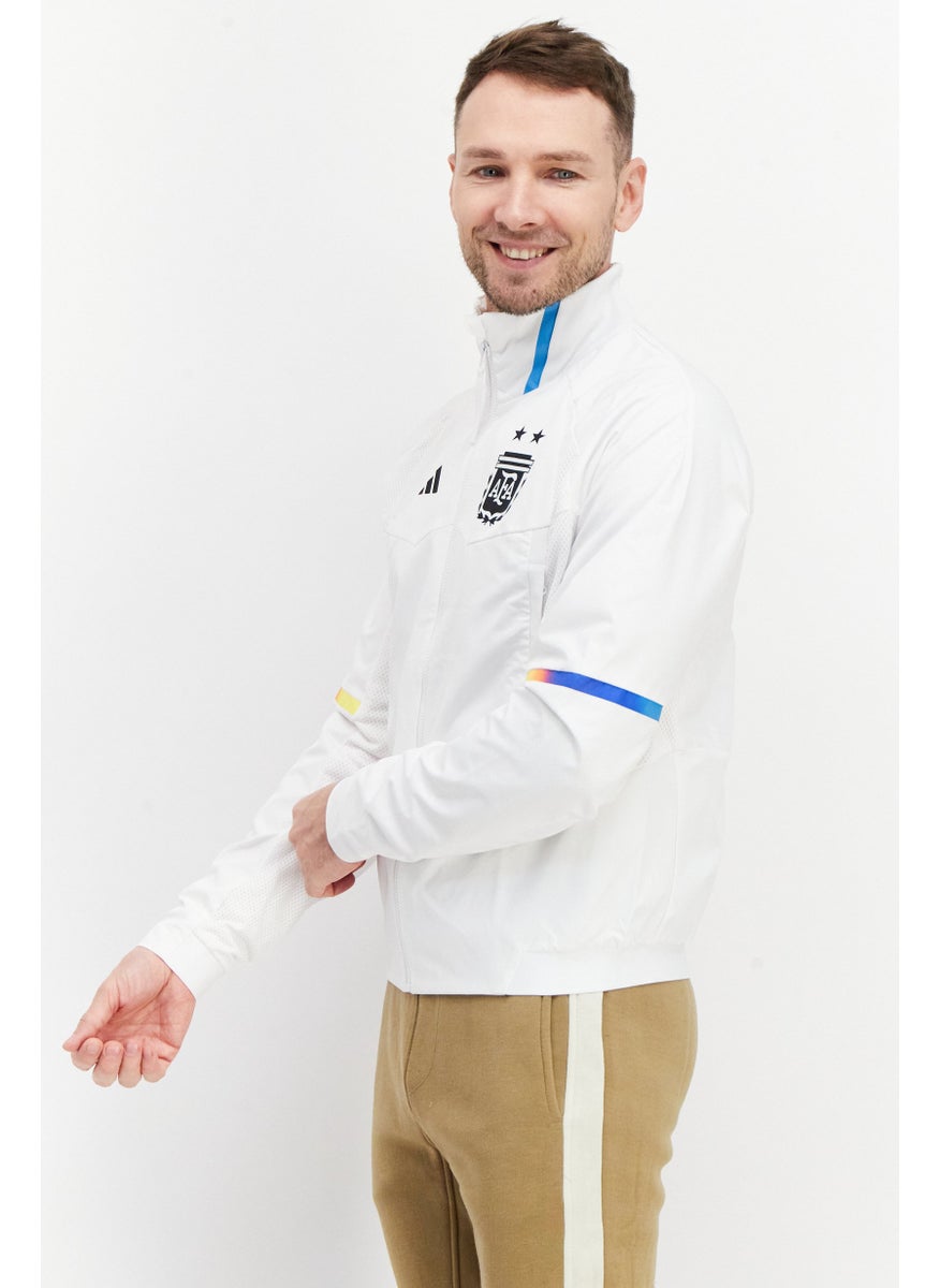 Men Sportswear Fit Brand Logo Running Jacket, White