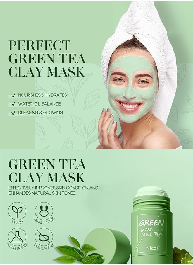 Green Tea Stick Mask For Face-Green Mask Stick Blackhead Remover With Green Tea Extract-Deep Pore Cleansing-Moisturizing-Oil Control-Clay Face Mask-Skin Brightening For All Skin Types Men Women
