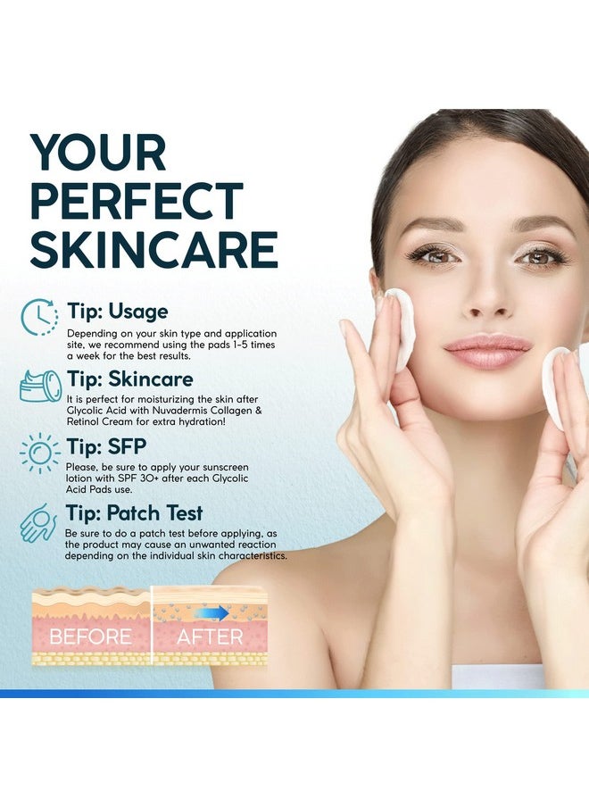 NUVADERMIS 35% Glycolic Acid Peel Pads - Exfoliating Facial Resurfacing for Blackheads, Dark Spots, and Acne - Safe for Sensitive Skin - 60 Double-Sided Pads