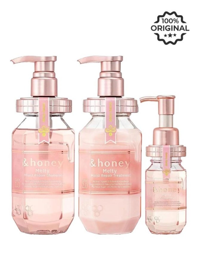 &Honey Melty Moist Shampoo 440 ML, Treatment 440 ML & Hair Oil 100 ML Hair Care Set