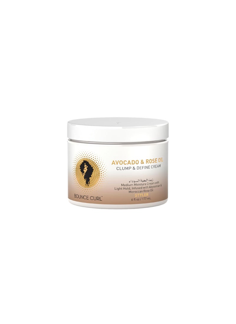 Bounce Curl Avocado & Rose Oil Clump and Define Cream, Enhance and Define Wavy, Curly, and Coily Hair, 6 oz