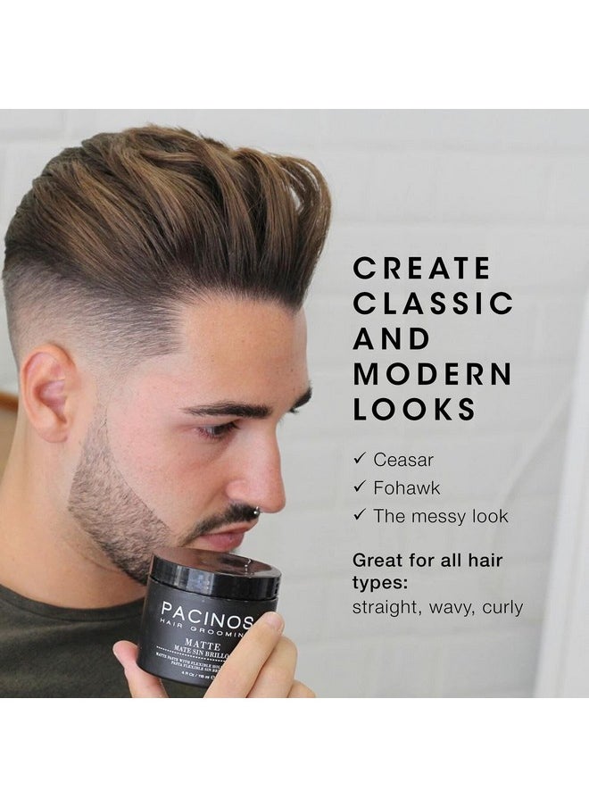 Pacinos Matte Hair Paste - Flexible Hold, No Shine, Sculpting & Styling Wax, Long Lasting Definition & Texture, No Flakes, All Hair Types, 4 fl oz (2 Pack)