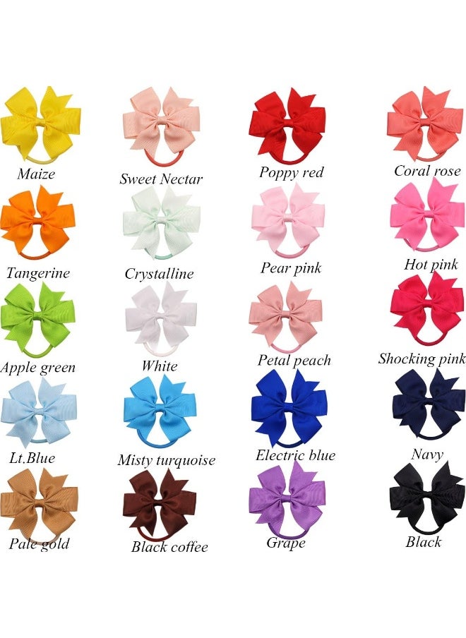 CellElection 40Pcs Baby Girls 3.5'' Boutique Grosgrain Ribbon Hair Bows Elastic Hair Ties Ponytail Holder Hair Bands in Pairs for Girls Toddlers Kids Children Teens