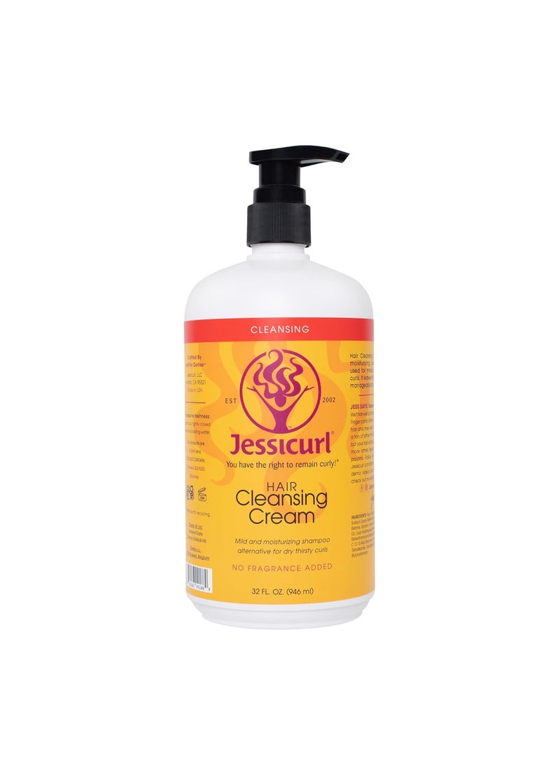 Jessicurl, Hair Cleansing Cream, No Fragrance Added, 32 Fl oz. Moisturizing Shampoo for Curly Hair, Sulfate Free Shampoo for Dry Hair