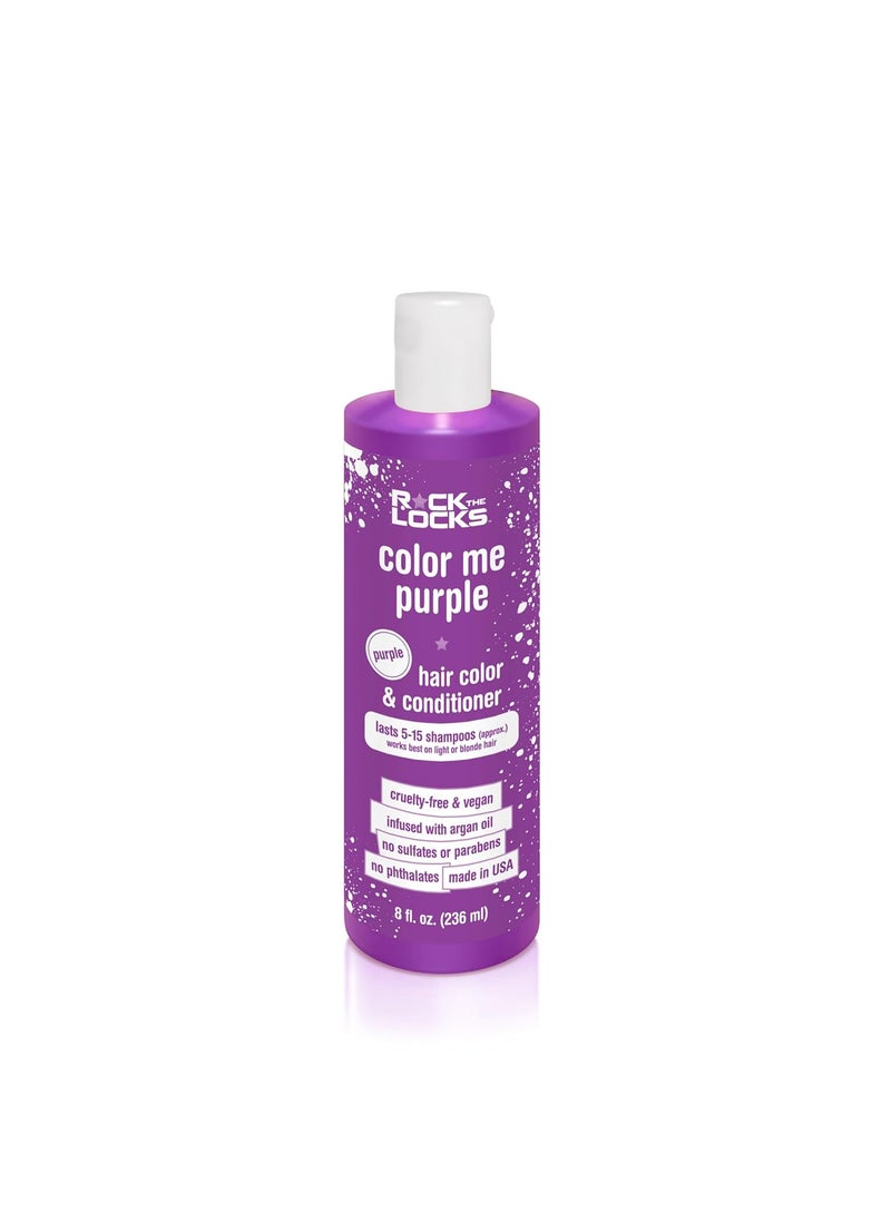Rock The Locks Bright Purple Hair Color & Conditioner (All in One Bottle), 8 Fl Oz, Infused with Argan Oil, Kid-friendly, Cruelty-free, Vegan, Fresh Apple Scent, Pack of 1
