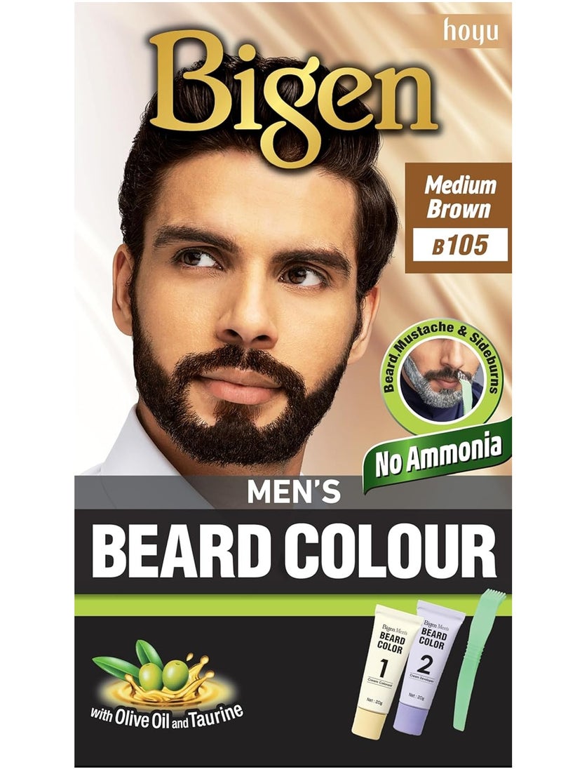 Bigen Men's Beard Color Medium Brown 20gm+20gm -105, 102 g