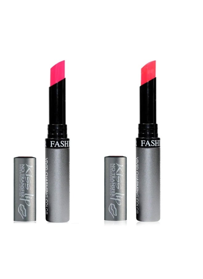Kiss Lip No Transfer Lipstick Waterproof Smudgeproof Long Lasting Combo Barbie Pink & Soft Red