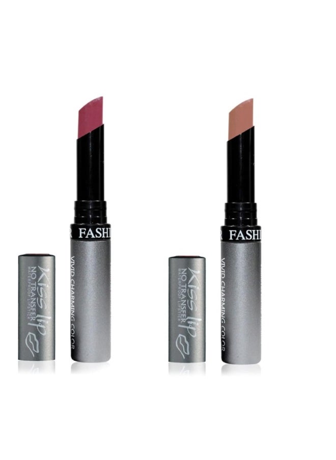 Kiss Lip No Transfer Lipstick Waterproof Smudgeproof Long Lasting Combo Reddle & Mineral