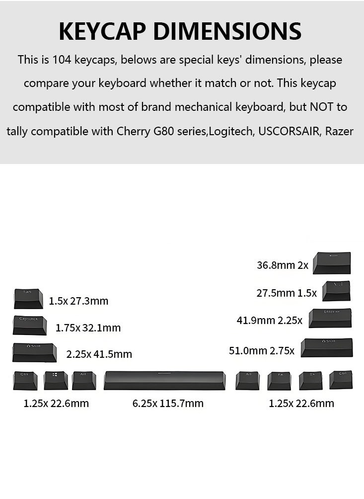 104-Key Black Arabic OEM Profile Keycaps RGB Backlit Mechanical Keyboard Set With Anti-Fade Coating