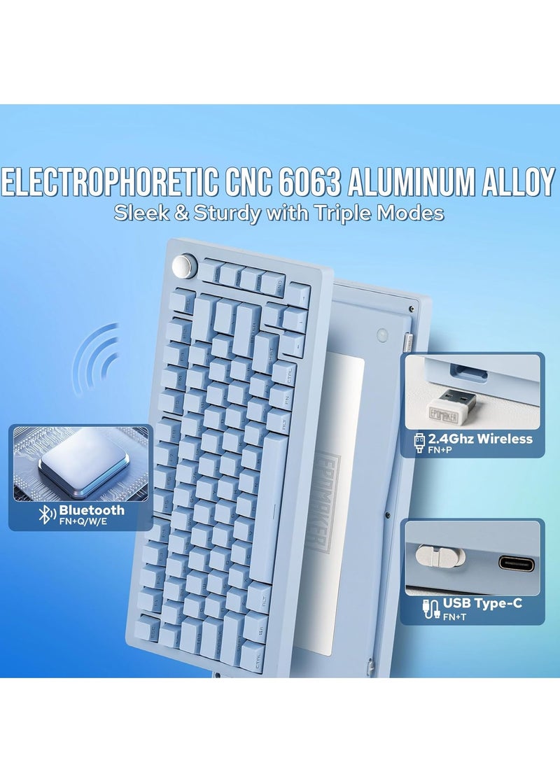 EPOMAKER Tide75 QMK/VIA Wireless Gaming Keyboard, 75% Aluminum Mechanical Keyboard, Hot-Swap Creamy Keyboard with FR4 PlateSwitch (Blue)