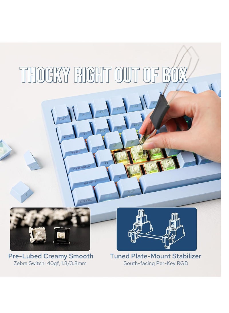 EPOMAKER Tide75 QMK/VIA Wireless Gaming Keyboard, 75% Aluminum Mechanical Keyboard, Hot-Swap Creamy Keyboard with FR4 PlateSwitch (Blue)