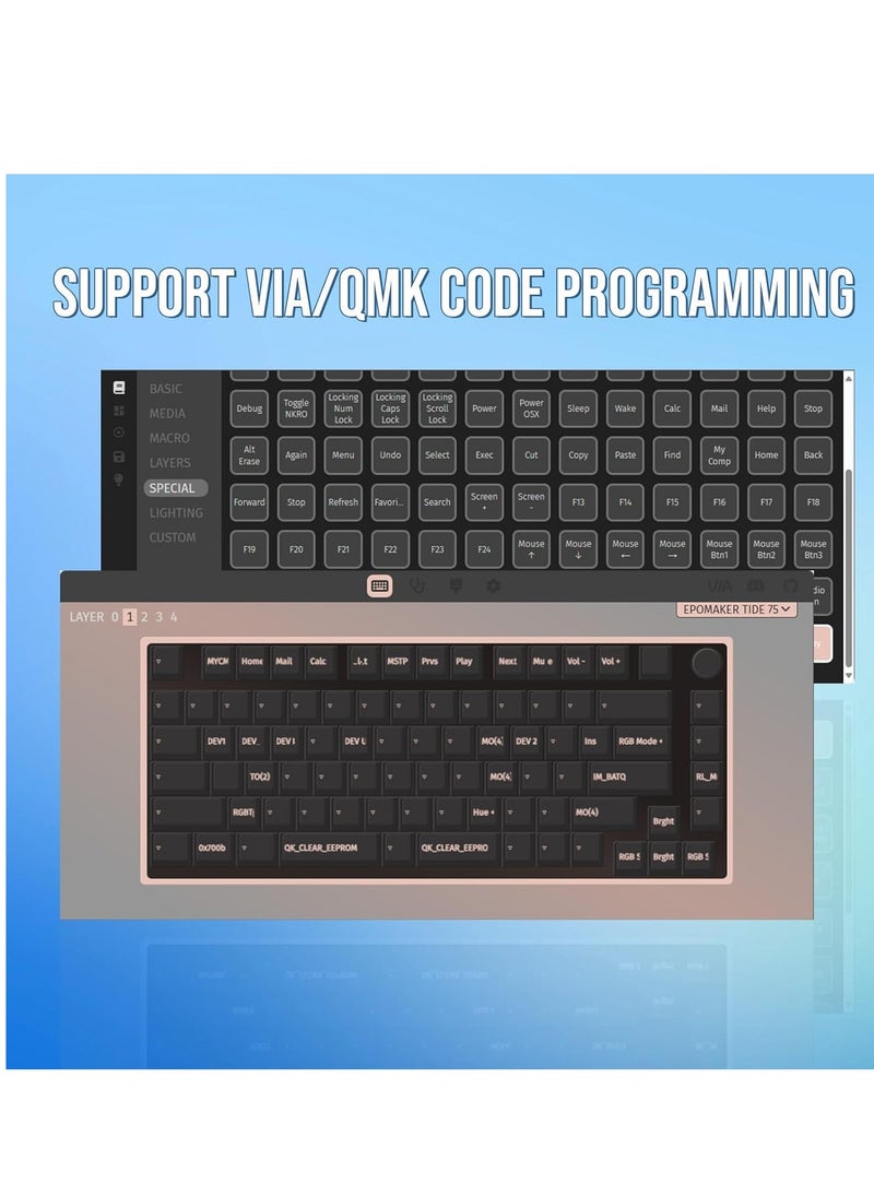 EPOMAKER Tide75 QMK/VIA Wireless Gaming Keyboard, 75% Aluminum Mechanical Keyboard, Hot-Swap Creamy Keyboard with FR4 PlateSwitch (Blue)