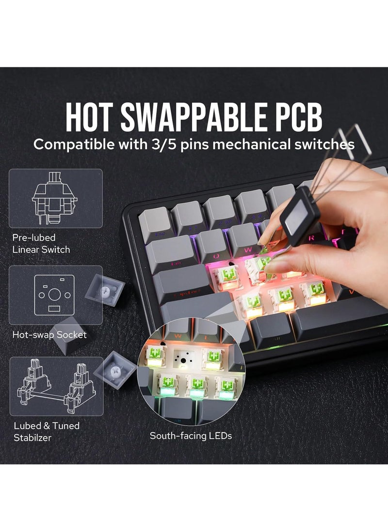 EPOMAKER x Aula F65 65% Wireless Mechanical Keyboard, Hot Swappable Gasket Custom Gaming Keyboard with Five-Layer Padding, RGB Backlit, Bluetooth/2.4GHz/USB-C (Black, Graywood V3 Switch)