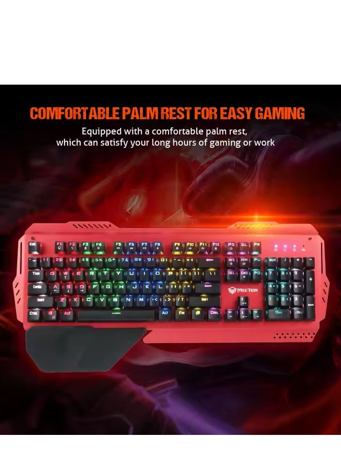 Meetion MK20 Anti-Ghosting Metal Mechanical Gaming Keyboard 104 keys Colorful RGB chroma Backlit Customizable High-quality Macro Mechanical Switches Professional Gaming Keyboard Red