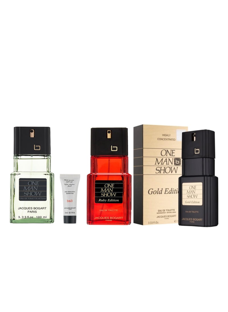 One Man Show Combo – Silver, Ruby Edition & Gold Edition – Eau de Toilette 100ml Each for Men