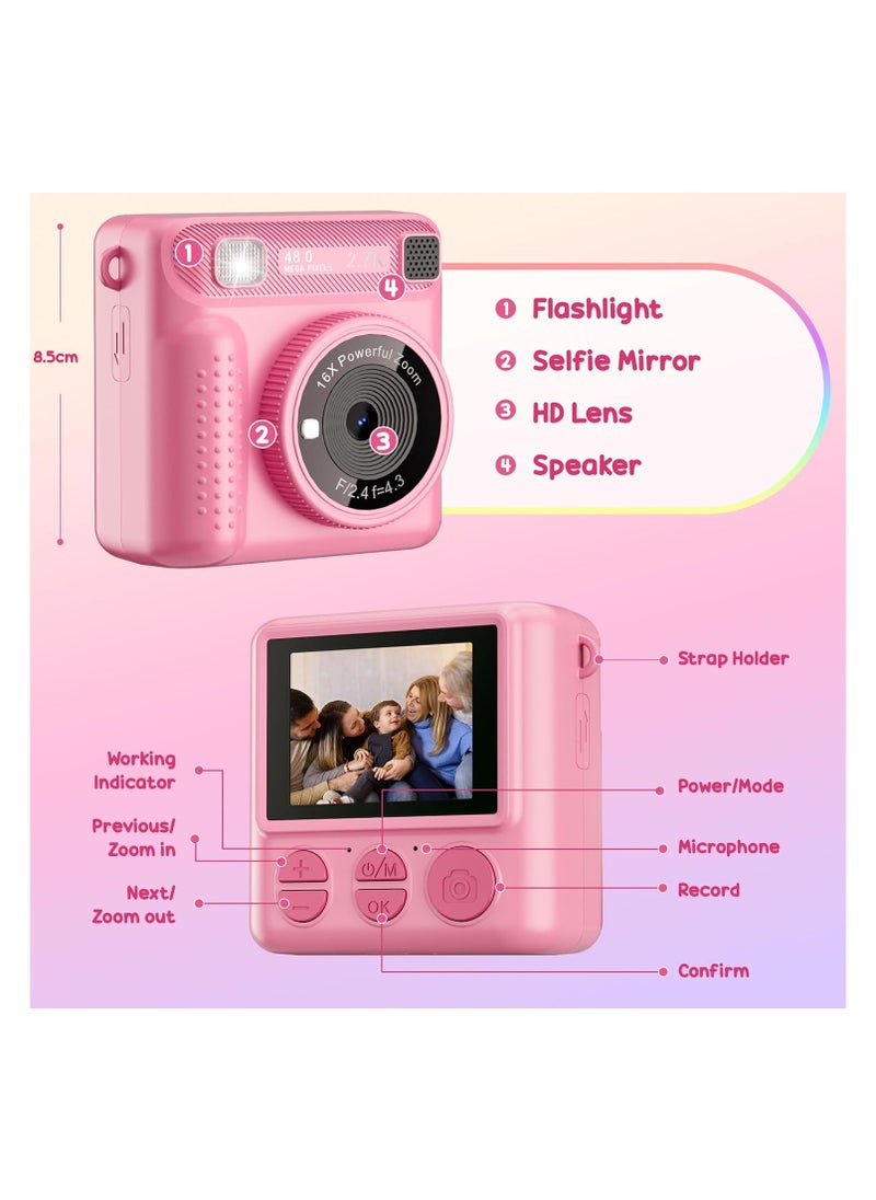 Instant Print Camera for Kids,Instant Camera for Girls Boys,Kids Camera Toys for Toddler 1080P HD Selfie Digital Camera with Print Paper u0026 32G Card,Birthday Gifts for Girls Age 3-12 Years Old
