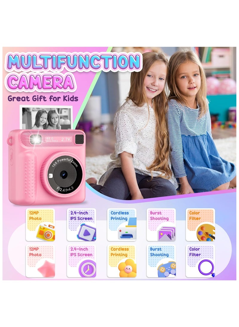 Instant Print Camera for Kids,Instant Camera for Girls Boys,Kids Camera Toys for Toddler 1080P HD Selfie Digital Camera with Print Paper u0026 32G Card,Birthday Gifts for Girls Age 3-12 Years Old