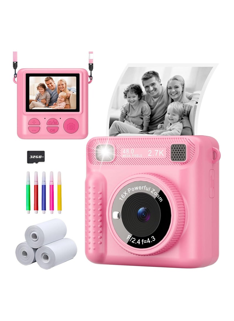 Instant Print Camera for Kids,Instant Camera for Girls Boys,Kids Camera Toys for Toddler 1080P HD Selfie Digital Camera with Print Paper u0026 32G Card,Birthday Gifts for Girls Age 3-12 Years Old
