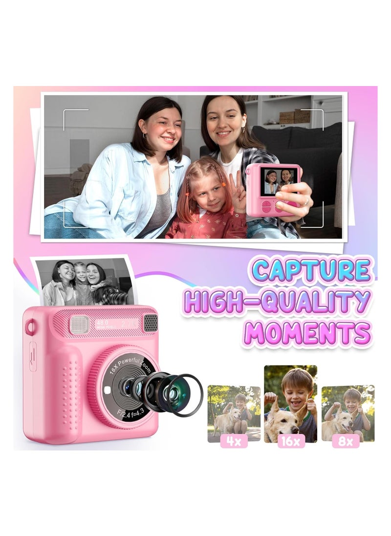 Instant Print Camera for Kids,Instant Camera for Girls Boys,Kids Camera Toys for Toddler 1080P HD Selfie Digital Camera with Print Paper u0026 32G Card,Birthday Gifts for Girls Age 3-12 Years Old