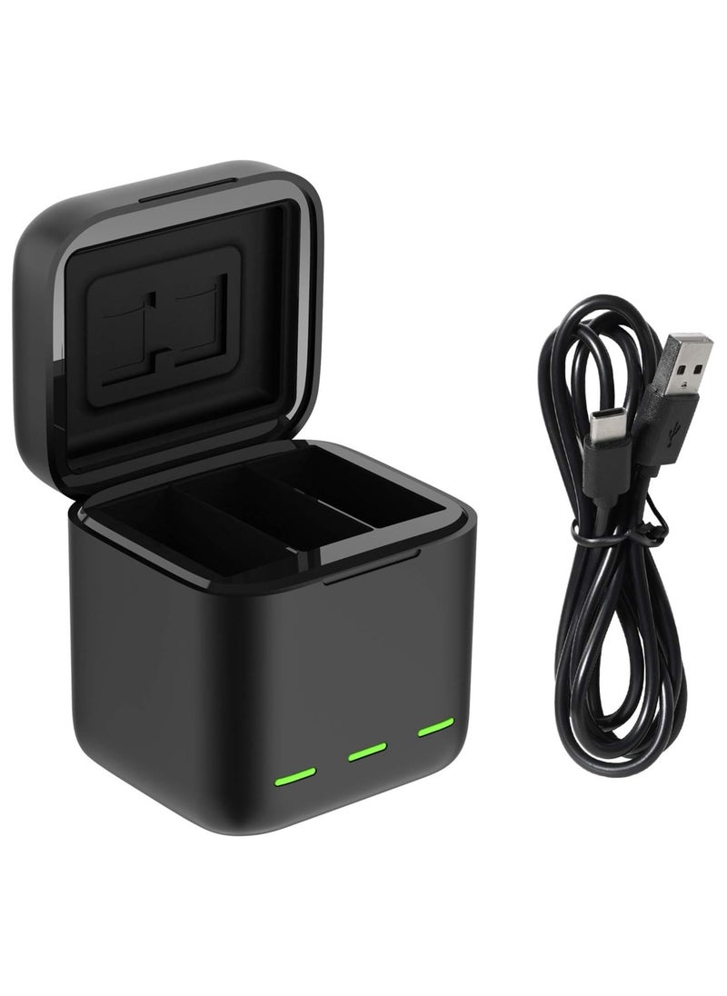 TELESIN 3-Channel USB Battery Quick Charger with Type-C Cord for GoPro Hero 9/10/11/12 Black, Batteries Storage Carrying Case Fully Compatible with Original GoPro Enduro Battery, Portable GoPro battery charger