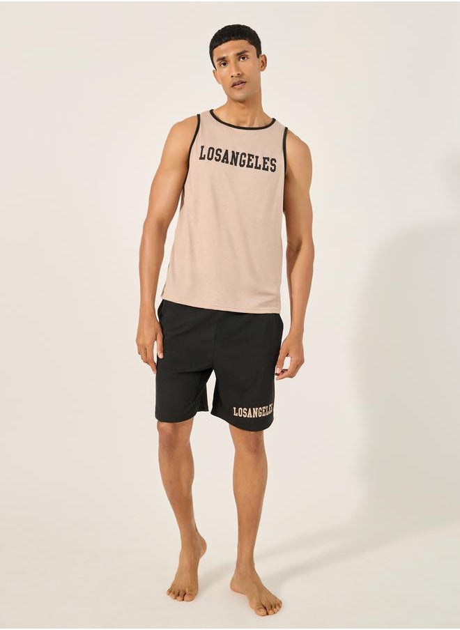 Slogan Print Tank and Shorts Pyjama Set