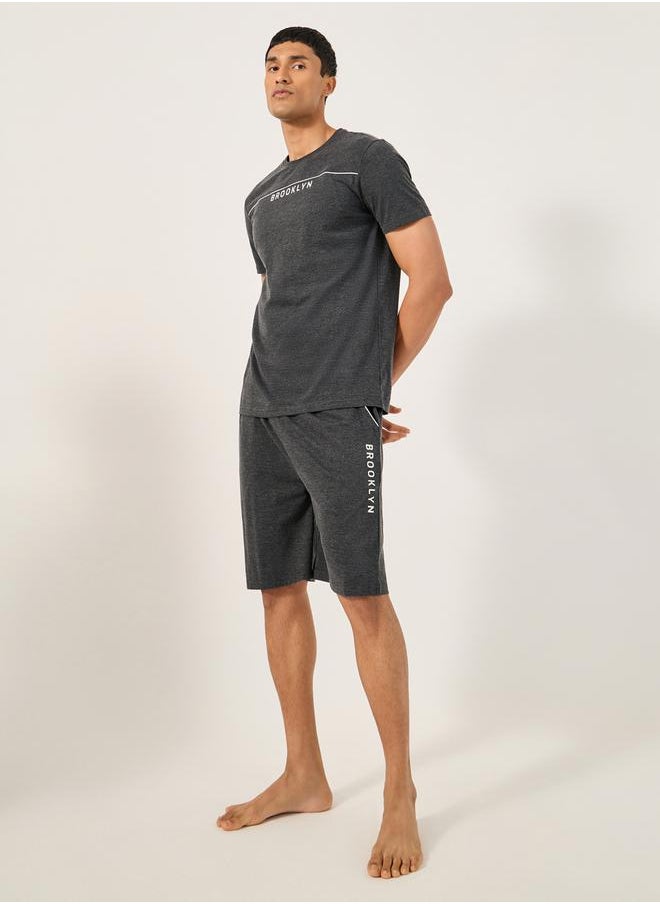 Chest Print Crew Neck T-Shirt and Shorts Set