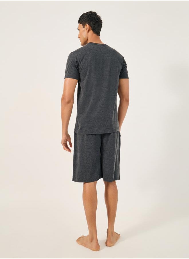 Chest Print Crew Neck T-Shirt and Shorts Set