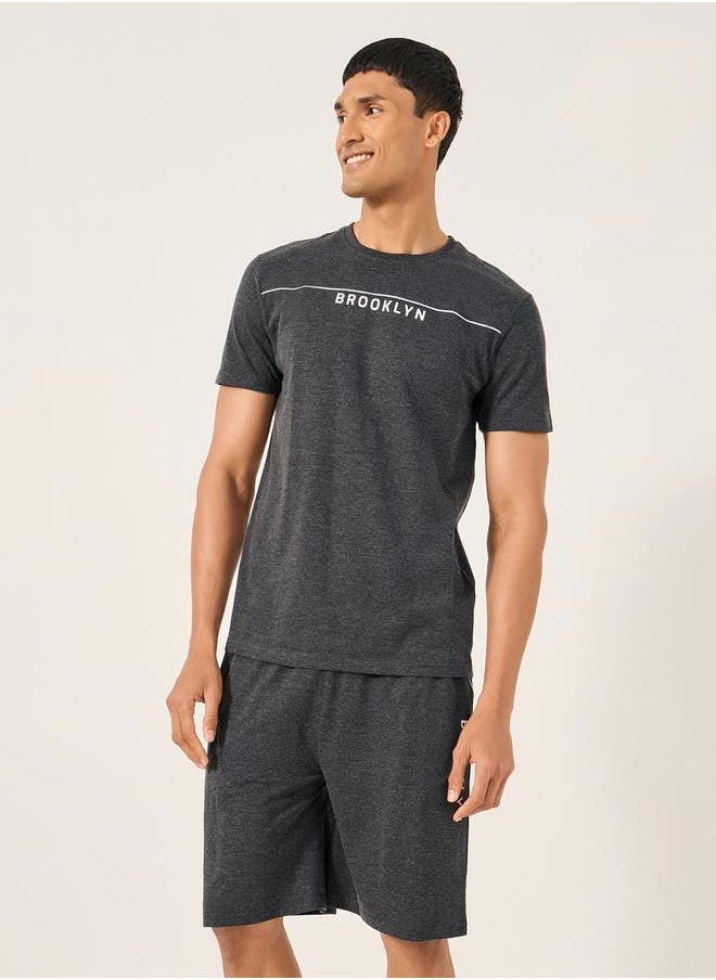 Chest Print Crew Neck T-Shirt and Shorts Set