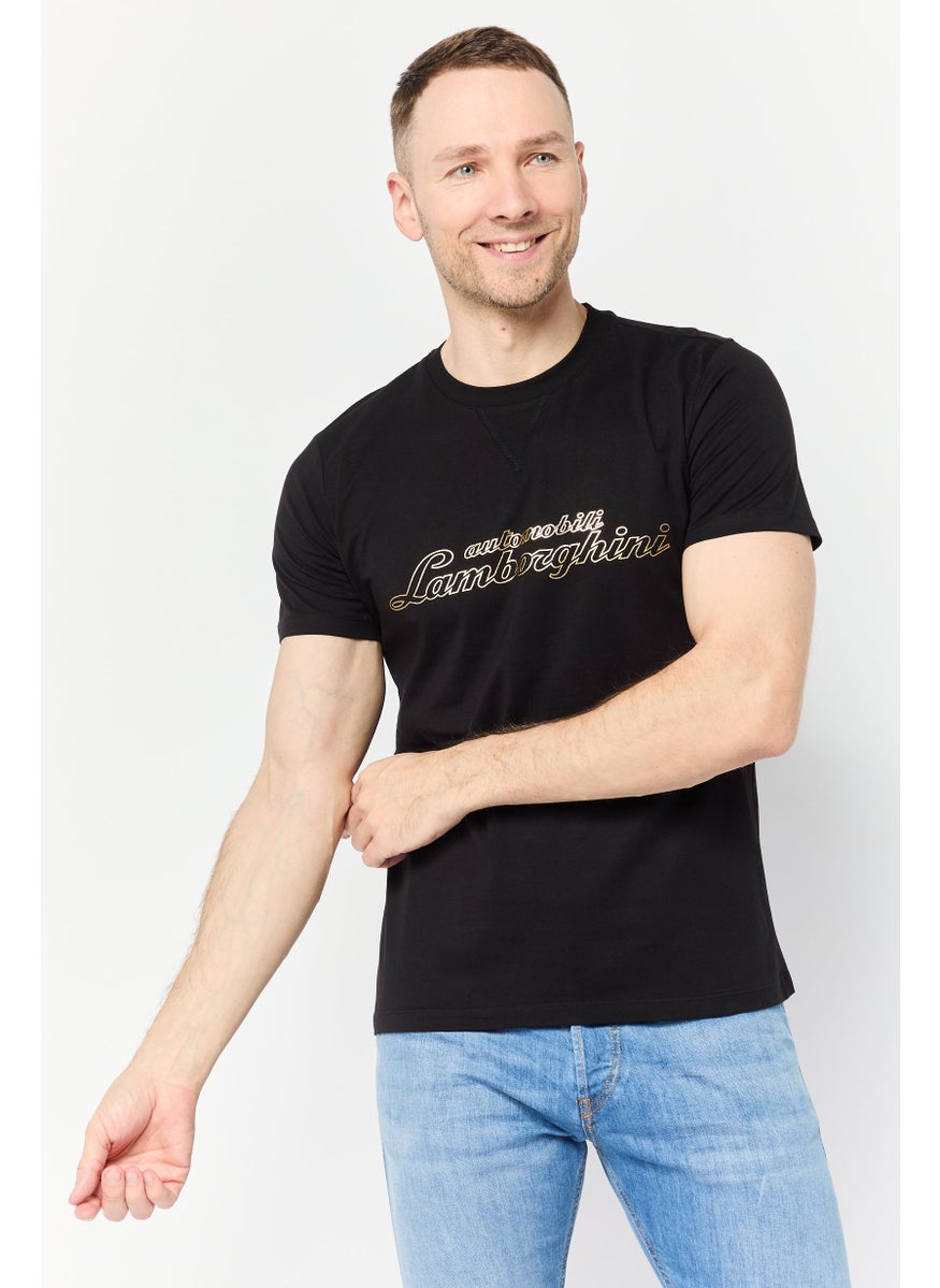 Men Crew Neck Short Sleeves Graphic Printed T-Shirt, Black