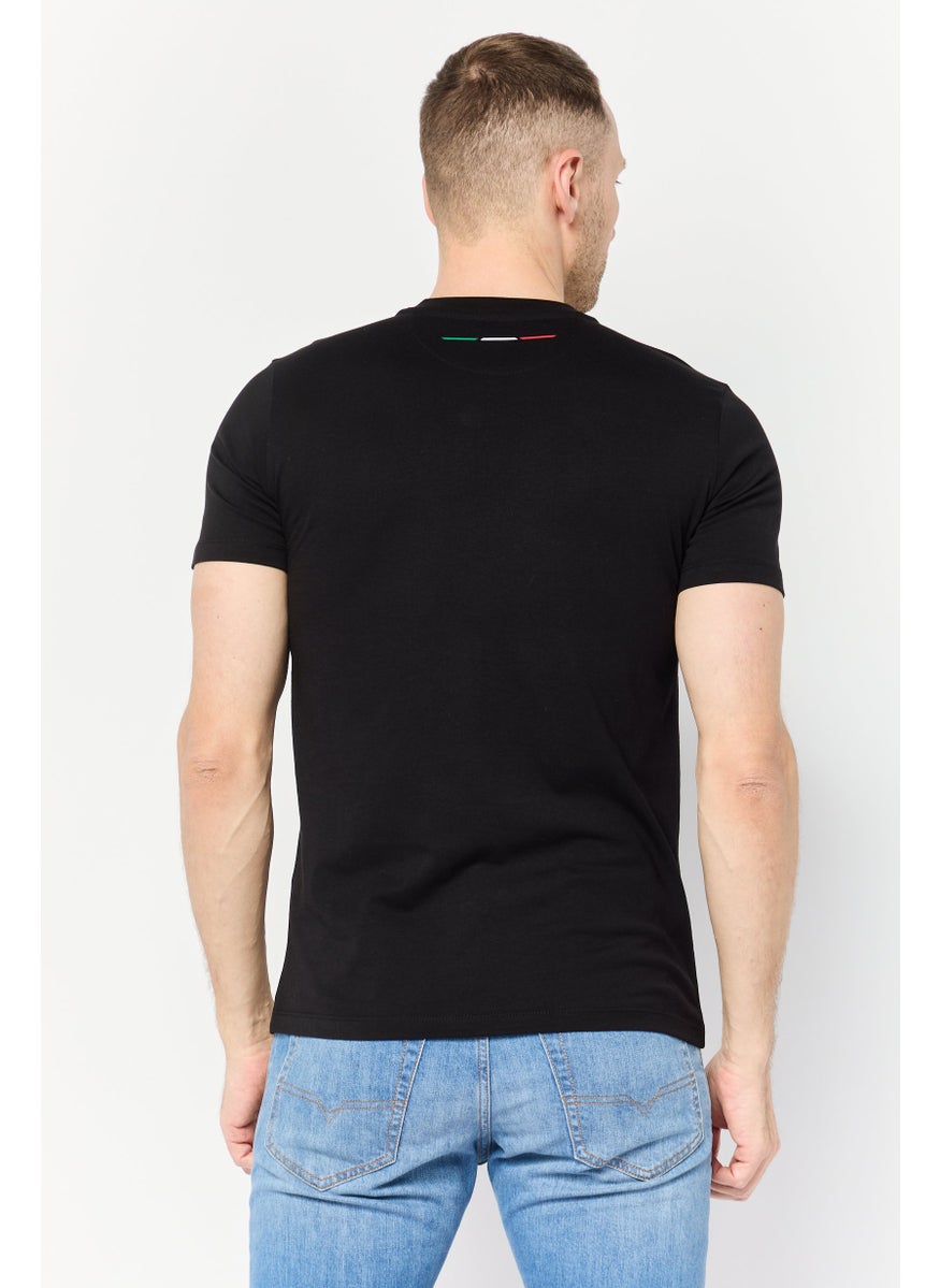 Men Crew Neck Short Sleeves Graphic Printed T-Shirt, Black