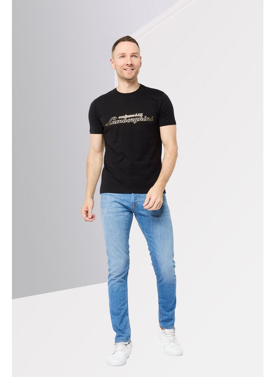 Men Crew Neck Short Sleeves Graphic Printed T-Shirt, Black