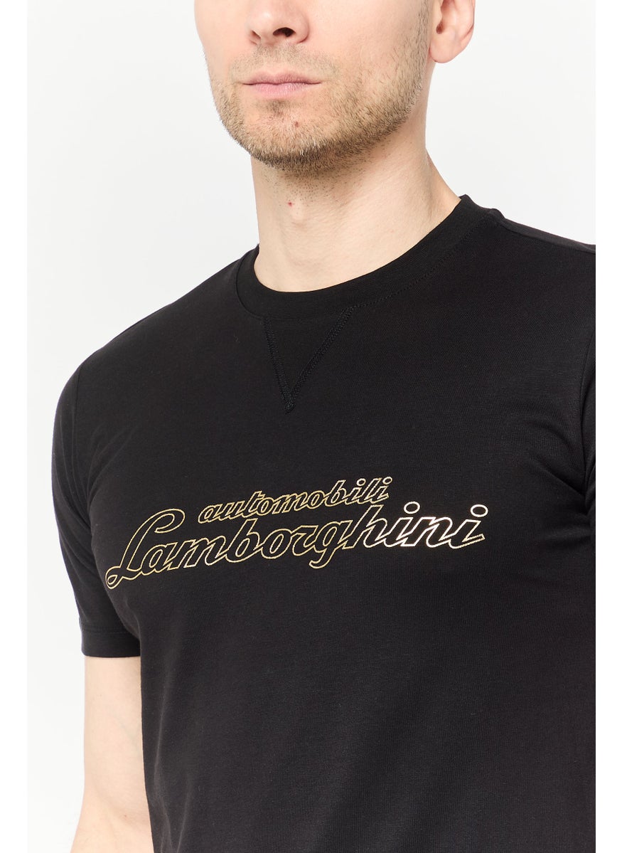 Men Crew Neck Short Sleeves Graphic Printed T-Shirt, Black