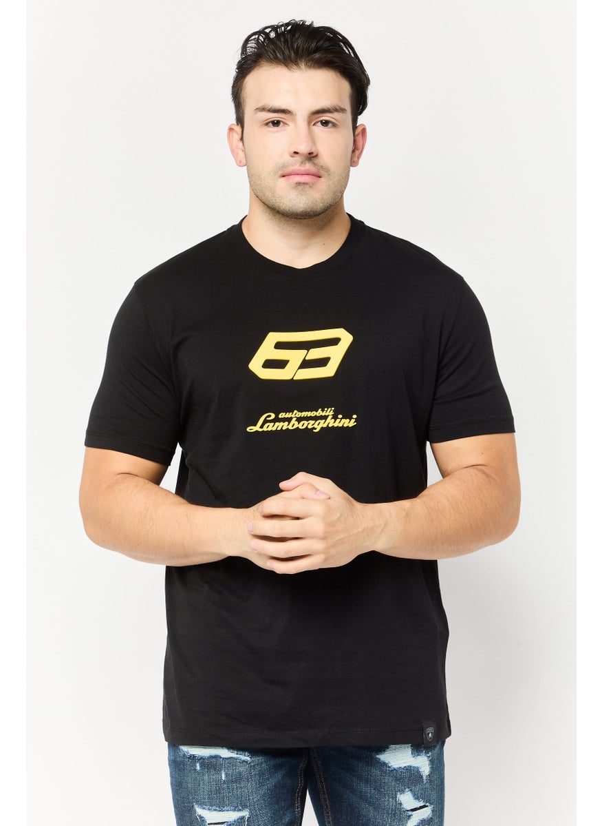 Men Crew Neck Short Sleeves Brand Logo T-shirt, Black