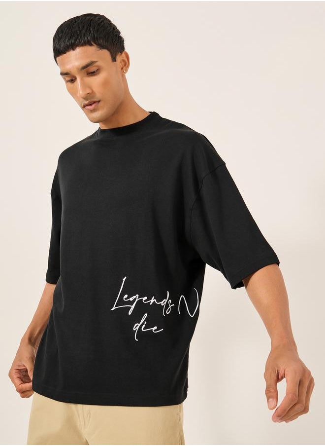 Slogan Embroidered Crew Neck Boxy T-Shirt