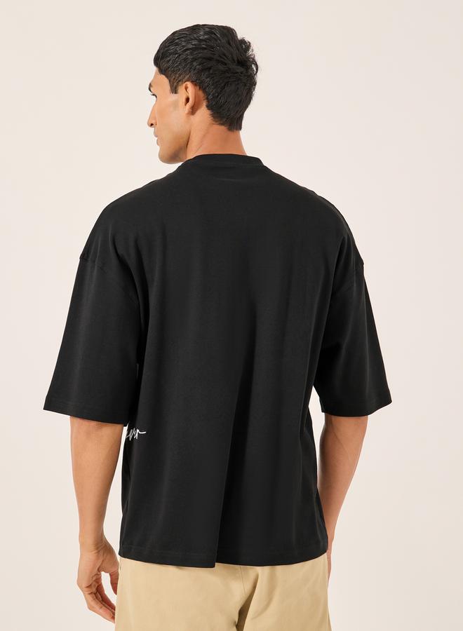 Slogan Embroidered Crew Neck Boxy T-Shirt