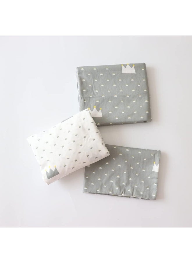 Emenpy 100% Cotton Crib Bedding Set for Baby Boys Girls,3 Pcs Baby Bed Linen Include Duvet Cover,Fitted Sheet,Pillowcase,Nursery Decoration,No Filler(Grey)