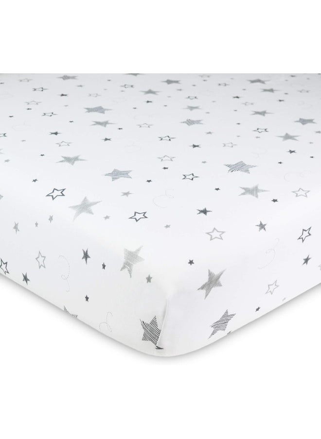 American Baby Company 2 Pack Printed 100% Cotton Jersey Knit Fitted Crib Sheet for Standard Crib and Toddler Mattresses, Super Stars and Gray, for Boys and Girls