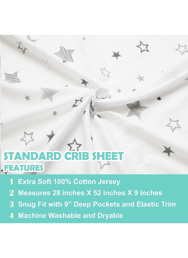 American Baby Company 2 Pack Printed 100% Cotton Jersey Knit Fitted Crib Sheet for Standard Crib and Toddler Mattresses, Super Stars and Gray, for Boys and Girls
