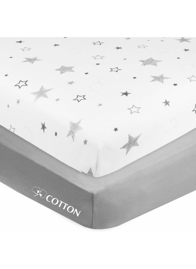 American Baby Company 2 Pack Printed 100% Cotton Jersey Knit Fitted Crib Sheet for Standard Crib and Toddler Mattresses, Super Stars and Gray, for Boys and Girls