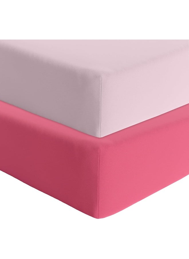 Featherhead™ 2-Pack 100% Cotton Fitted Crib Sheets for Baby Girl - Ultra Soft, Breathable, & Cozy - Standard Crib and Toddler Mattresses 28