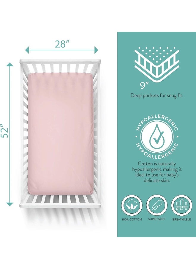 Featherhead™ 2-Pack 100% Cotton Fitted Crib Sheets for Baby Girl - Ultra Soft, Breathable, & Cozy - Standard Crib and Toddler Mattresses 28