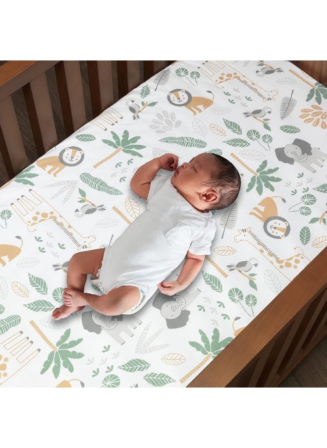 Lambs & Ivy Jungle Friends 100% Cotton Safari Animals Baby Fitted Crib Sheet