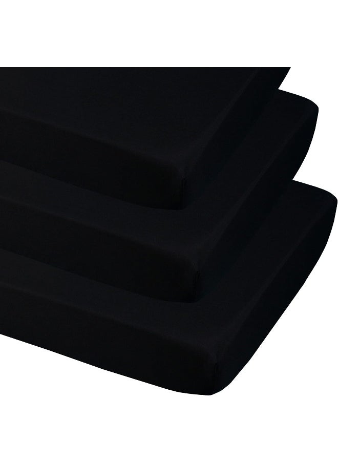 CaSaJa Black 3 Pack Fitted Crib Sheets, Silky Soft Handfeel with Comfy Napping Surface for Baby Boy and Girl, Fits Standard Size Crib or Toddler Bed 28