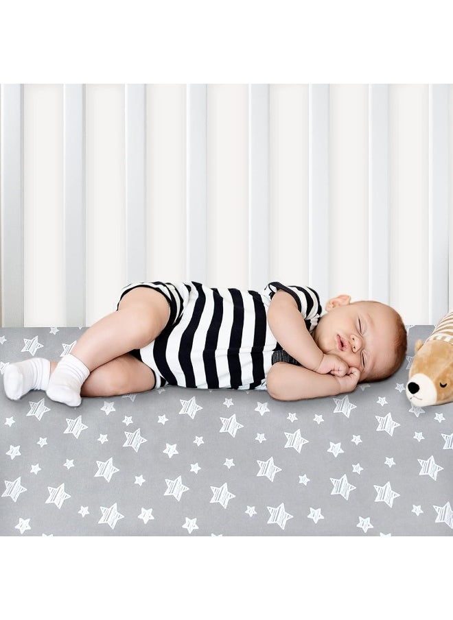 Moonsea Crib Sheets for Boys or Girls 2 Pack, Fitted Crib Sheet for Standard Size Crib and Toddler Mattresses, Soft and Breathable Material, Grey & White