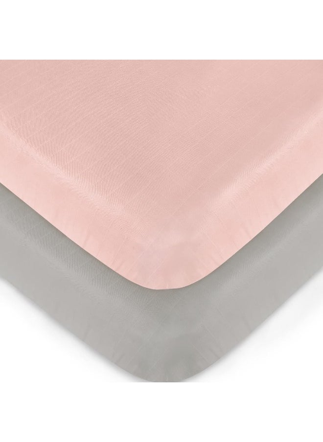 Biloban Muslin Crib Sheets for Boys and Girls 2 Pack, Ultra Soft Muslin Fitted Baby Crib Sheet for Standard Crib Mattress & Toddler Bed Mattress, Grey and Pink